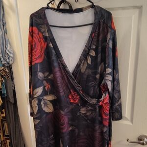 Floral Wrap Dress with Red Roses New Amazon Dress. Never Worn